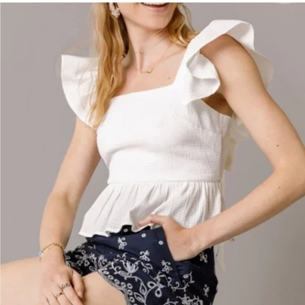 Miami Women's White Boho Smocked Back Tie Crop Top Size XS